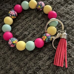 Colorful Beaded Keychain Bracelet with Tassel handcrafted